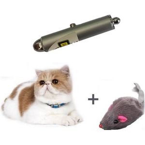 Katten Laser - Lampje voor de Kat - met hanger - Katten / Honden Laserlamp - Mini - Sleutelhanger & grijs speelmuisje