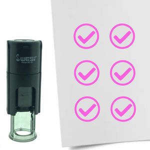 CombiCraft Stempel Checkbox Vinkje / OK 10mm rond - roze inkt