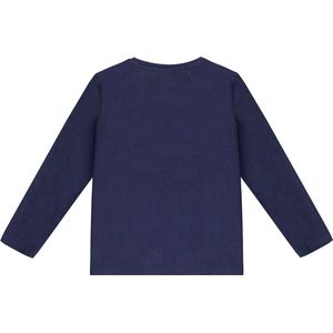 Marineblauw katoenen effen gebreide jongens T-shirt, print op de voorkant, lange mouwen.