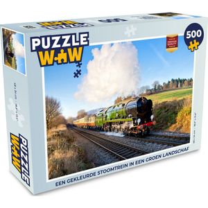 Puzzel Een gekleurde stoomtrein in een groen landschap - Legpuzzel - Puzzel 500 stukjes