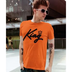 Oranje Koningsdag T-Shirt King Queen Crown (HEREN - MAAT XS) | Oranje Kleding | WK Feestkleding