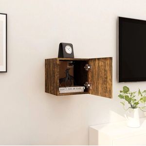 The Living Store Televisiewandmeubel - Classic - TV-meubel - Afmetingen- 30.5x30x30 cm - Materiaal- Bewerkt hout - Kleur- Gerookt eiken