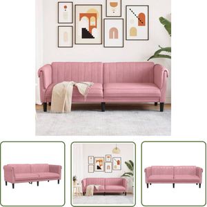 The Living Store Driezitsbank fluweel roze - 3-zitsbank - Fluweel Sofa - Roze Bank - Lounge Bank - Bankstellen
