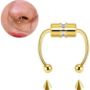 Fake Neuspiercing Goud - Magnetisch - 4 Verwisselbare Opzetstukjes - Neusring - Nep Septum Piercing - Ringetje Goudkleurig - RVS Roestvrij Staal