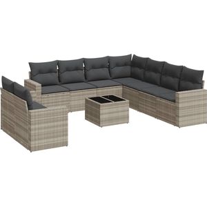 vidaXL 10-delige Loungeset - Lichtgrijs Poly Rattan Loungebank - Lounge Set - Tuinbank - Tuinset - Outdoor Furniture