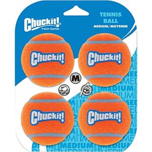 Chuckit! Tennis Ball - Hondenspeelgoed - Hondenbal - Natuurlijk rubberen kern - Medium - Ø6 cm - Oranje/Blauw - 4 Stuks