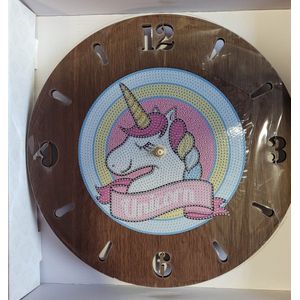Diamond painting houten klok - Unicorn