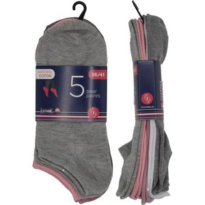 10 PAAR dames fitness sokken - katoen - 36/41 - grijs, roze & ecru - sneakersokken