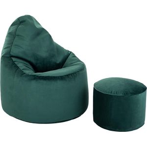 Capriccio Velvet Bean Bag Chair | Indoor Home Woonkamer Premium Zitzak Stoel | Ergonomisch Ontwerp voor Lichaamsondersteuning | Duurzaam en Comfortabel (Forest, Zitzak + Voetenbankje)