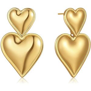Love Heart Oorbellen / Hart Oorhangers - Goudkleurig | 3,2 x 2,1 cm | Fashion Favorite