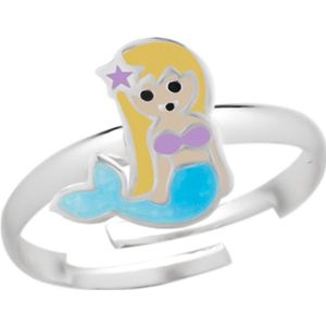 Ring meisje kind | Ring kinderen | Zilveren ring met zeemeermin, blauwe glitterstaart