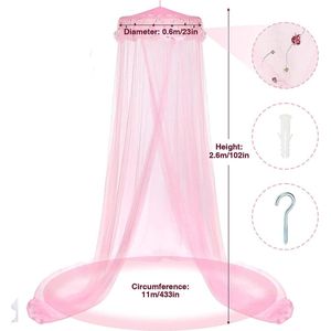 Polyester koepel klamboe, luifel klamboe, ronde klamboe, slaapkamer witte klamboe, kan worden gebruikt om de kamer te versieren en insecten te voorkomen (roze)