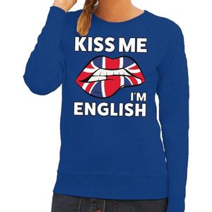 Kiss me I am English sweater blauw dames - feest trui dames - Engeland kleding XS