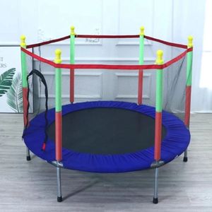 TRAMPOLINE - KINDERTRAMPOLINE - MET SPRINGRUIMTE - BESCHERMNET - DEUR - RITSSLUITING - 140 CM - MAXIMALE BELASTING 100 KG - BLAUW