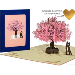 Popcards popupkaarten - Sakura Kersenbloesem roze Kersenboom wenskaart Valentijn Valentijnskaart Valentijnscadeau Valentijnsdag Liefde Verliefd Verloofd Trouwen Trouwkaart Felicitatie Verjaardag Verjaardagskaart Jarig pop-up kaart 3D wenskaart