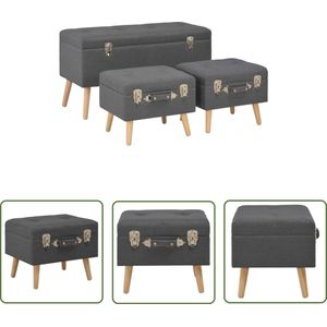 The Living Store Krukkenset - Donkergrijs - Groot - Klein - Opbergruimte - Polyester - Krukkenset - Stofkrukken - Opbergkrukken - Donkere Krukken - Hocker