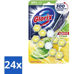 Glorix - Power 5 - Toiletblok - Citrus - Langdurige Frisheid - 2 Blokken - Voordeelverpakking - 24 stuks
