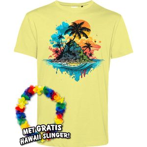T-shirt Palmboom Eiland | Toppers in Concert 2024 | Club Tropicana | Hawaii Shirt | Ibiza Kleding | Lichtgeel | maat XXXL