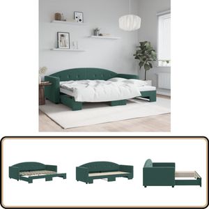 vidaXL Slaapbank met onderschuifbed - Donkergroen Slaapbank - Tweepersoonsbed - Sofa Bed - Donkere Kleuren - Fluweelsofa