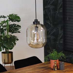 Bronx71® Hanglamp industrieel Amber 30 cm - 1-lichts - Hanglamp glas - Hanglampen eetkamer