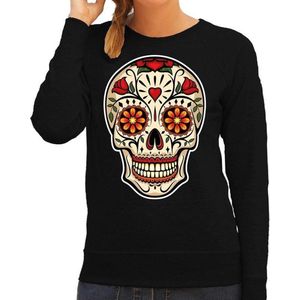 Day of the dead sugar skull sweater - zwart - dames - rocker / punker / fashion trui - Dia los Muertos outfit S