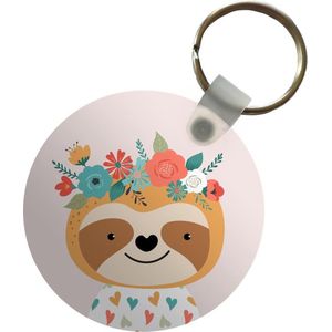 Sleutelhanger - Luiaard - Bloemen - Pastel - Plastic - Rond - Uitdeelcadeautjes