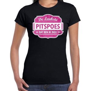Cadeau t-shirt voor de leukste pitspoes voor dames - zwart met roze - pitspoezen - kado shirt / kleding - moederdag / collega XS
