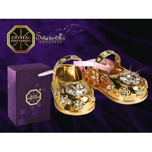 Baby meisje schoenen 24 k verguld met roze Swarovski kristallen