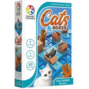 Smart Games Cats and Boxes - Puzzelspel voor jong en oud met 60 uitdagingen - Verplaats de katten in een kartonnen doos!