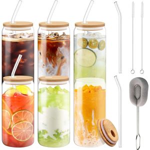 Bubble Tea beker met deksel en rietje, 6 stuks drinkglazen met deksel, 500 ml Mason Jar drinkglas, smoothieglazen voor milkshakes, sappen, smoothies en bier