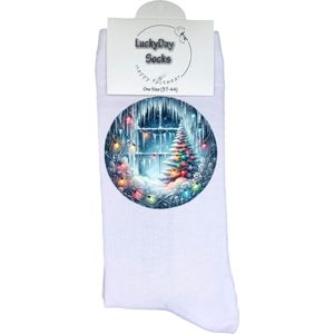 Kerstdecoratie - Verjaardag cadeau - Grappige sokken - Print sokken - Leuke sokken voor heren en dames - Moederdag - Vaderdag - Cadeau voor hem en haar - Kerstcadeau - Vrolijke sokken - Valentijns cadeau - Socks waar je Happy van wordt - Maat 37-44