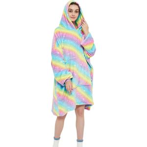 JAXY Hoodie Deken - Snuggie - Snuggle Hoodie - Fleece Deken Met Mouwen - 1450 gram - Hoodie Blanket - Regenboog Blauw