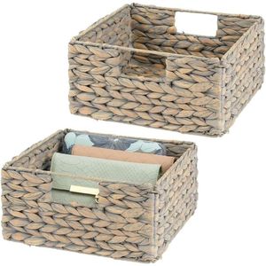 Set van 2 opbergmanden - Opvouwbare rieten doos gemaakt van waterhyacint - Plankmand voor ideale opslag van kleding, speelgoed of tijdschriften - met handige handvatten - Grijs