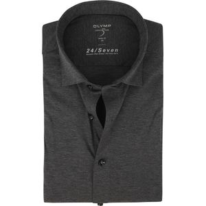 OLYMP Level 5 24/Seven body fit overhemd - antraciet grijs tricot - Strijkvriendelijk - Boordmaat: 38