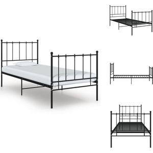 vidaXL Bedframe - eenpersoons bed - gepoedercoat metaal - 206 x 105 x 99 cm - zwart - Bed
