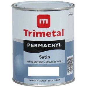 Trimetal Permacryl Satin - Polyvalente watergedragen acryllak voor binnen en buiten - Kleur RAL 9010 Pure White ( gebrokenwit ) - 1 L