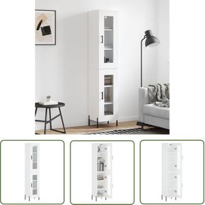 The Living Store Hoge kast 34,5x34x180 cm bewerkt hout wit - Hoge Kast - Dressoir - Buffetkast - Opbergkast - Witte Kast
