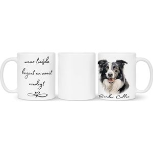 Koffie - theemok Border Collie Beker cadeau voor haar of hem, kerst, verjaardag, honden liefhebber, zus, broer, vriendin, vriend, collega, moeder, vader, hond