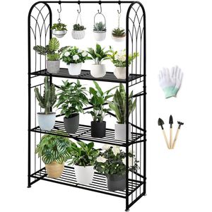 Hoogte verstelbaar bloemenrek - plantenrek voor binnen en buiten - 1 stuk - zwart - metaal - 130,5 cm