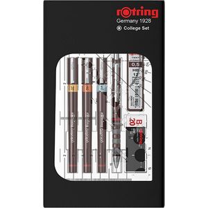 rOtring Isograph-pennenset technische pen en vulpotlood collegeset | 3 fineliners (0,2 mm, 0,4 mm, 0,6 mm) en mechanisch vulpotlood (0,5 mm) plus accessoires | 9 stuks