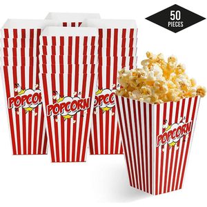 50 Duurzame Popcorn Bakjes (18x10cm) - Popcorn Zakjes voor Filmavonden, Feestjes - Ook Geschickt als Snoepbakje of Feestzakje voor Kinderen