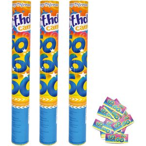 Set van 3 confetti shooters - VERJAARDAG 60 JAAR - lengte 40 cm - met bedrukte confetti 60 jaar - reikwijdte 5-6 meter hoog