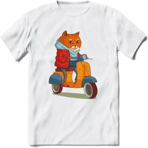 Casual scooter kat T-Shirt Grappig | Dieren katten Kleding Kado Heren / Dames | Animal Skateboard Cadeau shirt - Wit - 3XL