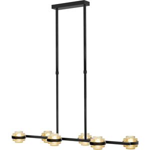 Sierlijke hanglamp Dynasty | 6 lichts | zwart / goud / amber | glas / metaal | 100 cm lang | eetkamer / eettafel lamp | modern / sfeervol / strak design