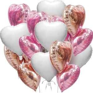 24 stuks hartvormige folieballonnen 45 cm - roze wit roségoud voor Valentijnsdag, verloving, verjaardag, babyshower