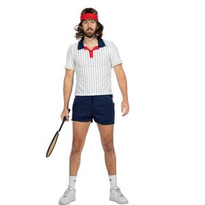 Wilbers & Wilbers - Tennis Kostuum - Vintage Sports Tennis - Man - Blauw, Wit / Beige - Maat 54 - Carnavalskleding - Verkleedkleding