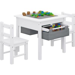 Kindertafel Met Opbergruimte - Kindertafel met Stoeltjes – Activiteitentafel - Kinderbureau Met 6 Opbergdozen – Kindertafelset bevat 1 Tafel En 2 Stoelen – Hout - Wit