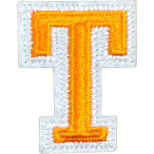 Alfabet Letter Strijk Embleem Patch Oranje Wit Letter T / 3.5 cm / 4.5 cm