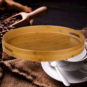 Houten Dienblad Rond - Ø40 Cm - Rond Koffie / Thee dienblad - Dienblad met handvatten - Bamboe hout - 40 x 40 x 5 Cm