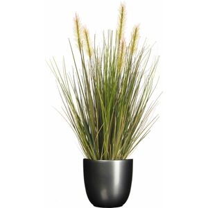 Emerald Kunstplant - groen gras sprieten 45 cm - in antraciet grijs glans keramiek bloempot